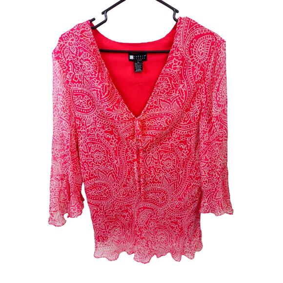 Carole Little Sheer 100% Silk Top w Sequins Layered Ruffled Sleeves SZ 1X - Picture 1 of 7